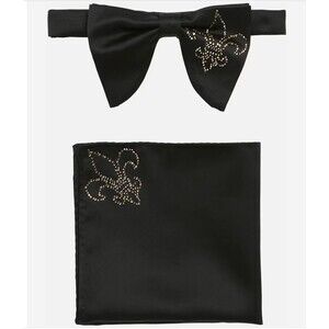 Classic Black Egara Pre-Tied Bow Tie and Pocket Square Set | Elegant Accessory